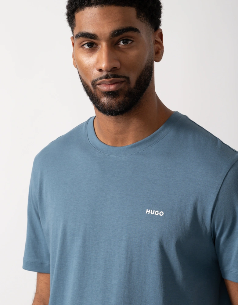 HUGO Dero222 Cotton-Jersey T-Shirt with Logo Print - Open Blue 496
