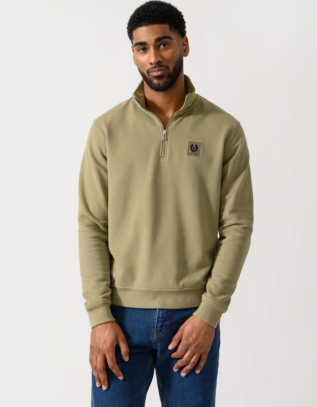 Belstaff Men's Tan Quarter Zip Sweatshirt - Fatigue Green - Size: 42