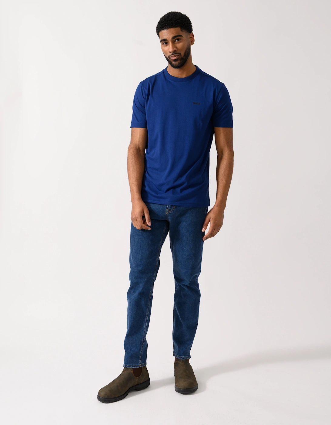 BOSS Green Tee Mens Stretch Cotton T-Shirt with Contrast Logo - Navy 419