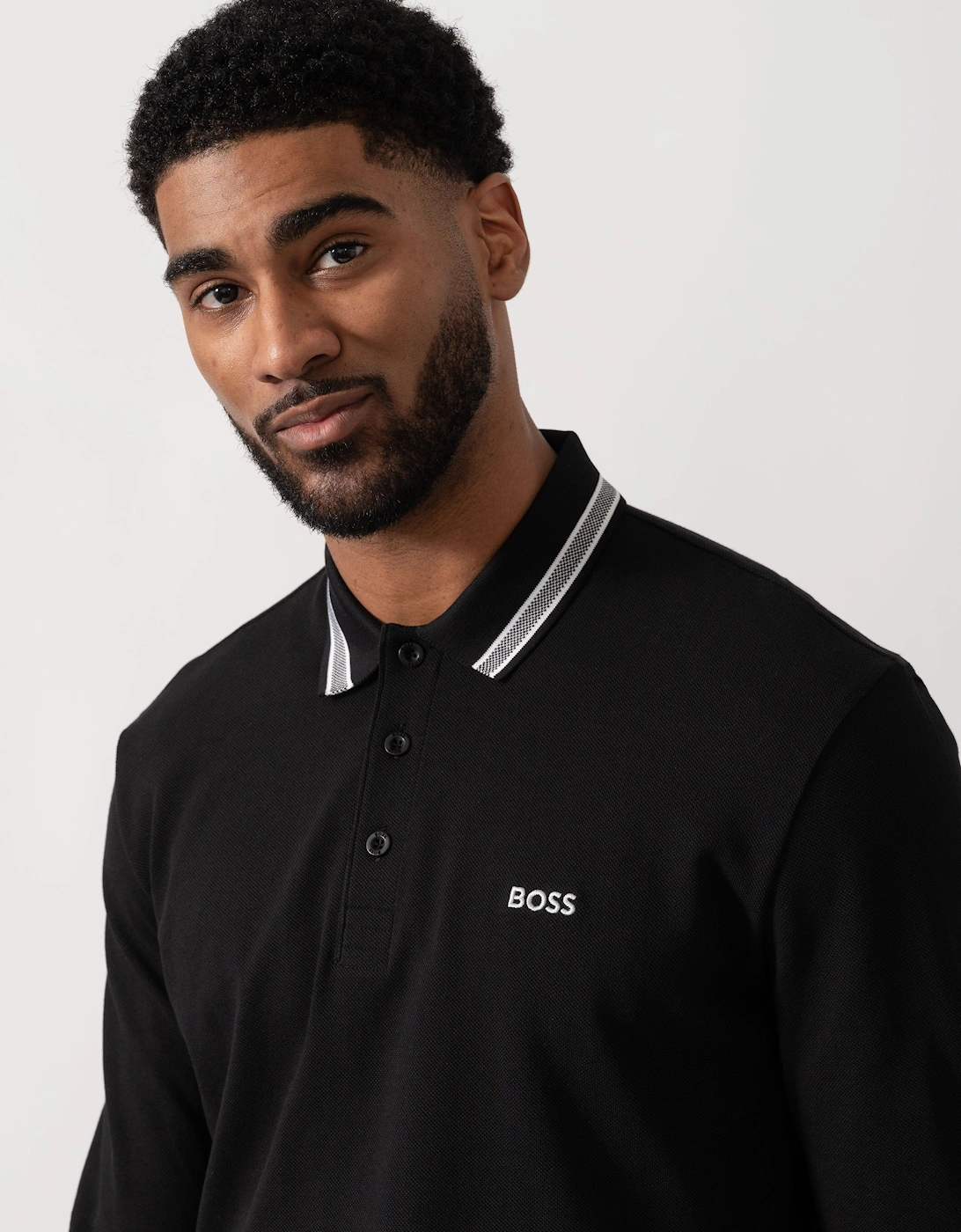 BOSS Green Mens Plisy Long Sleeve Polo Shirt - Black 001