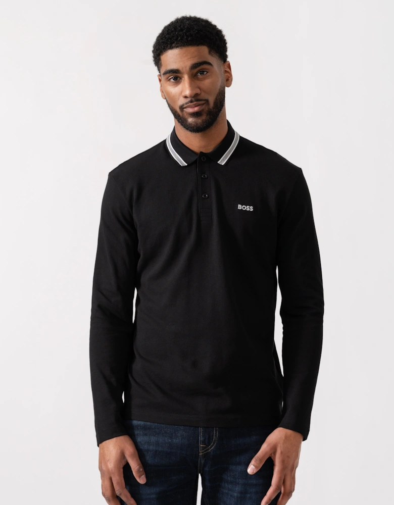 BOSS Green Mens Plisy Long Sleeve Polo Shirt - Black 001