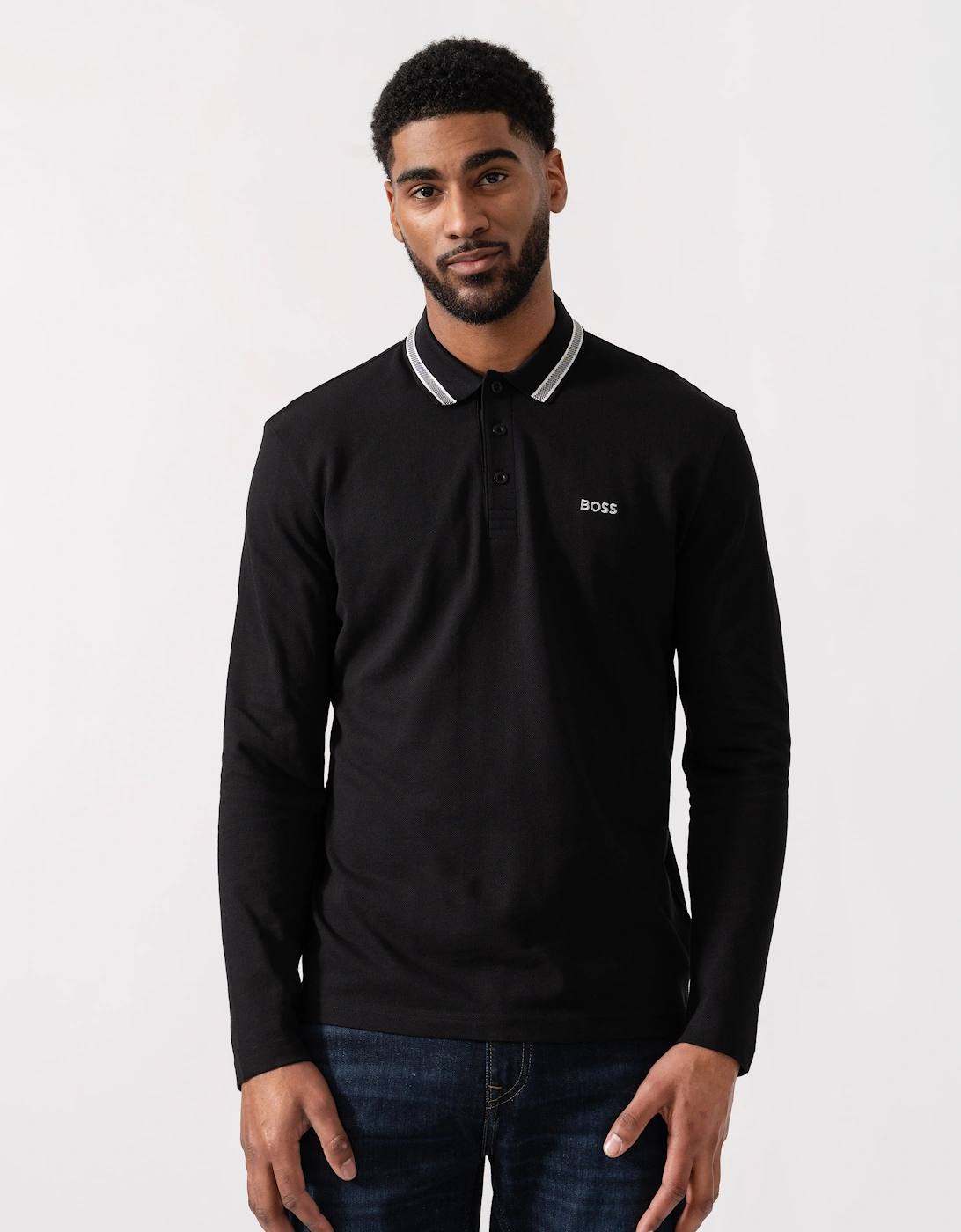 BOSS Green Mens Plisy Long Sleeve Polo Shirt - Black 001, 5 of 4