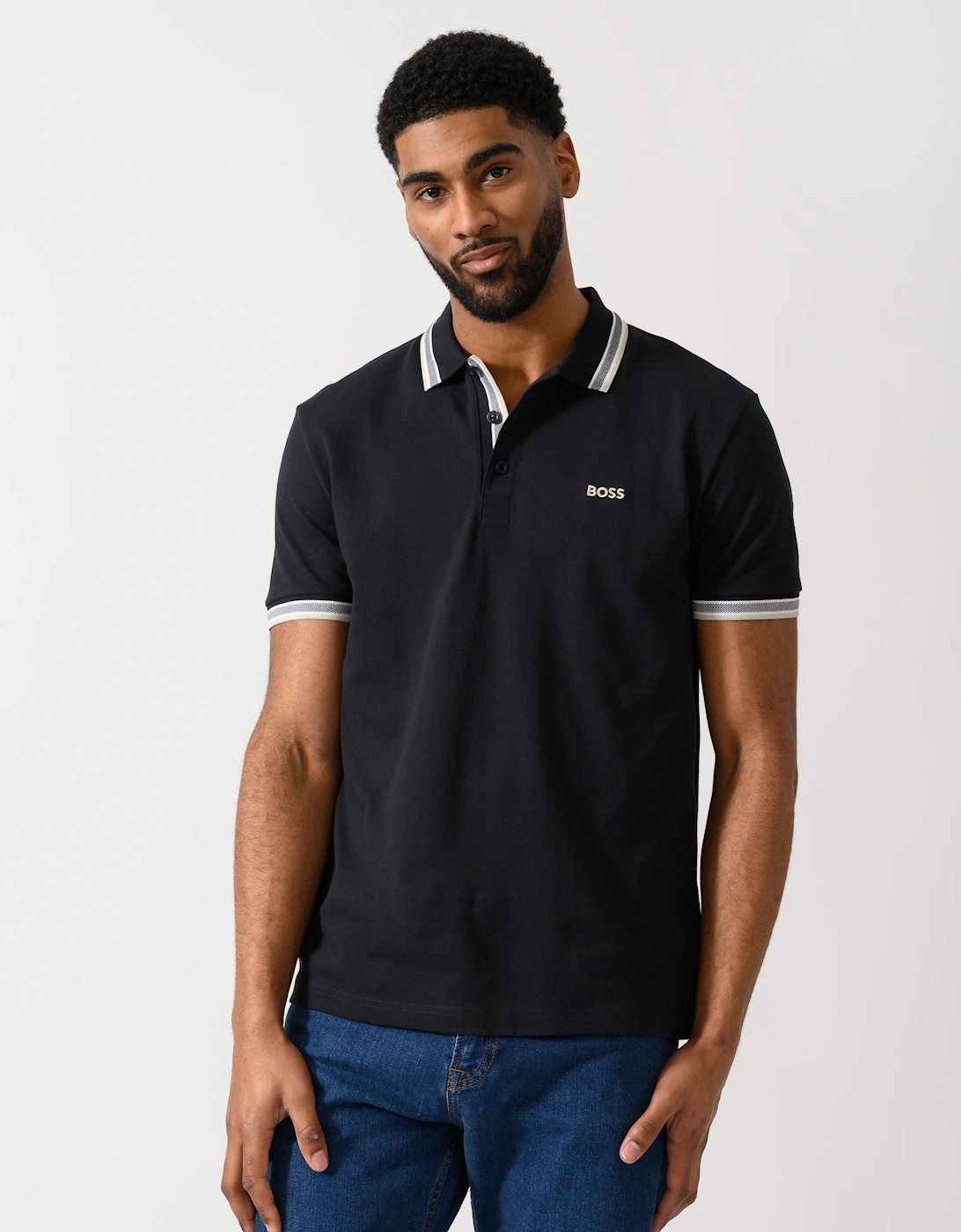 Hugo Boss Men's Boss Green Paddy Mens Cotton-Piqué Polo Shirt With Contrast Logo - Medium Blue 426 - Size, 40