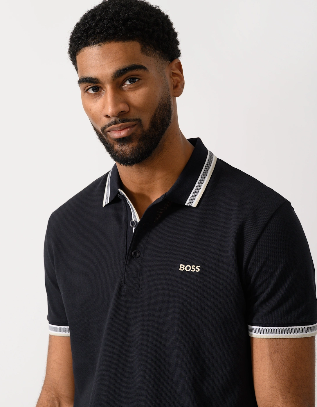 BOSS Green Paddy Mens Cotton-Piqué Polo Shirt with Contrast Logo - Medium Blue 426