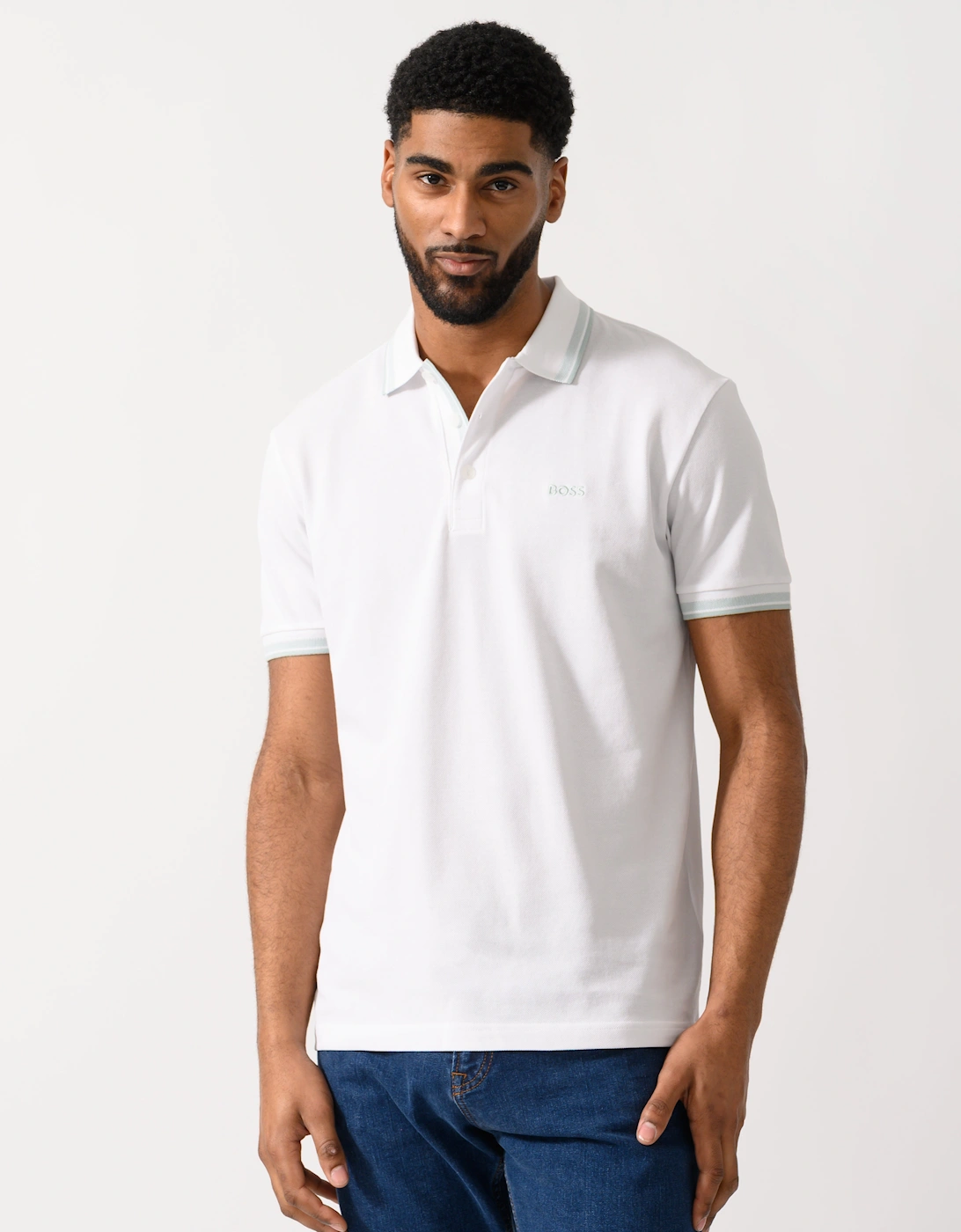 BOSS Green Paddy Mens Cotton-Piqué Polo Shirt with Contrast Logo - Open White 114, 5 of 4