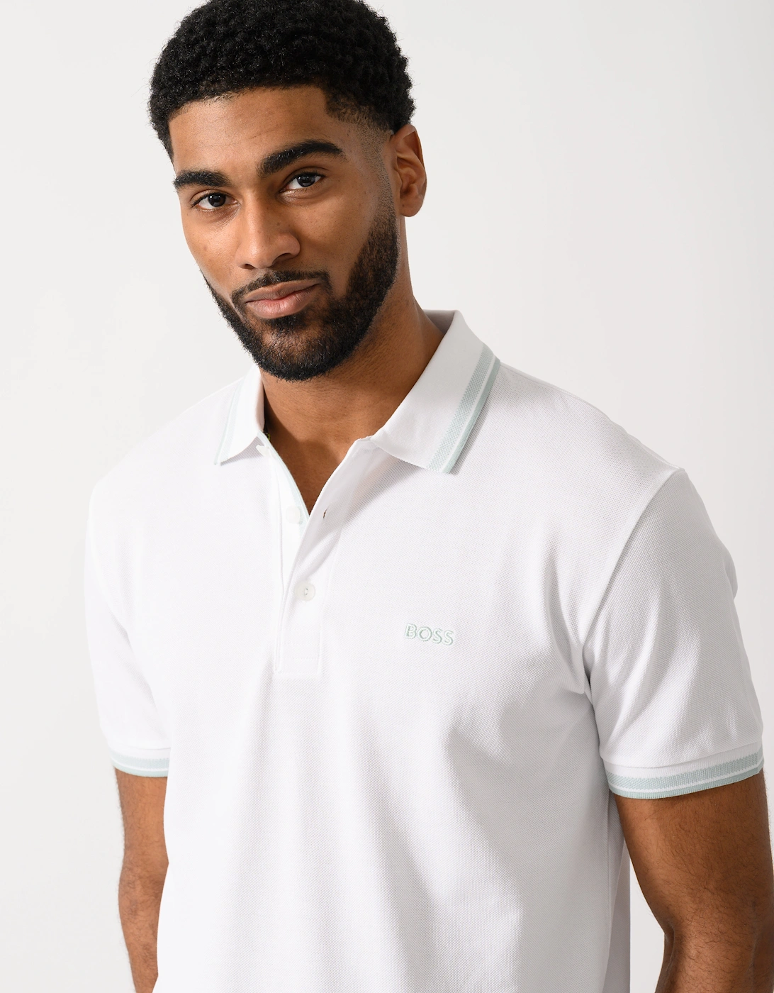 BOSS Green Paddy Mens Cotton-Piqué Polo Shirt with Contrast Logo - Open White 114