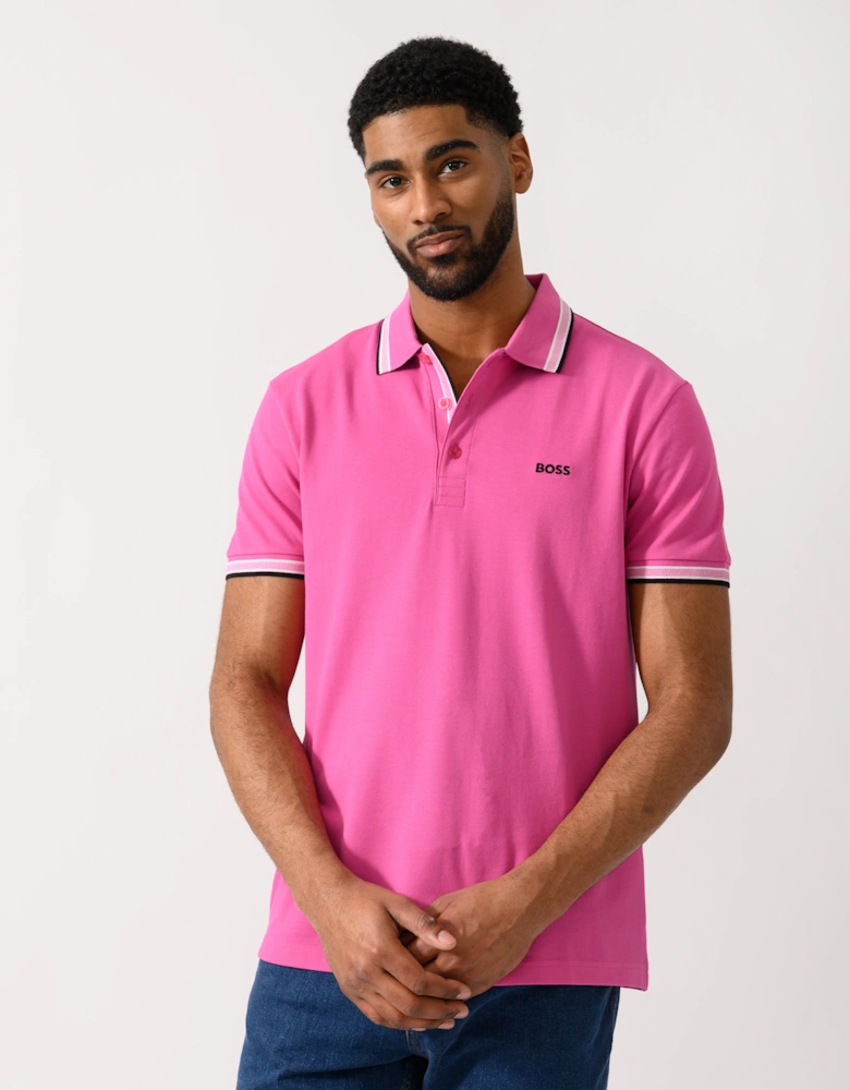 BOSS Green Paddy Mens Cotton-Piqué Polo Shirt with Contrast Logo - Bright Pink 671
