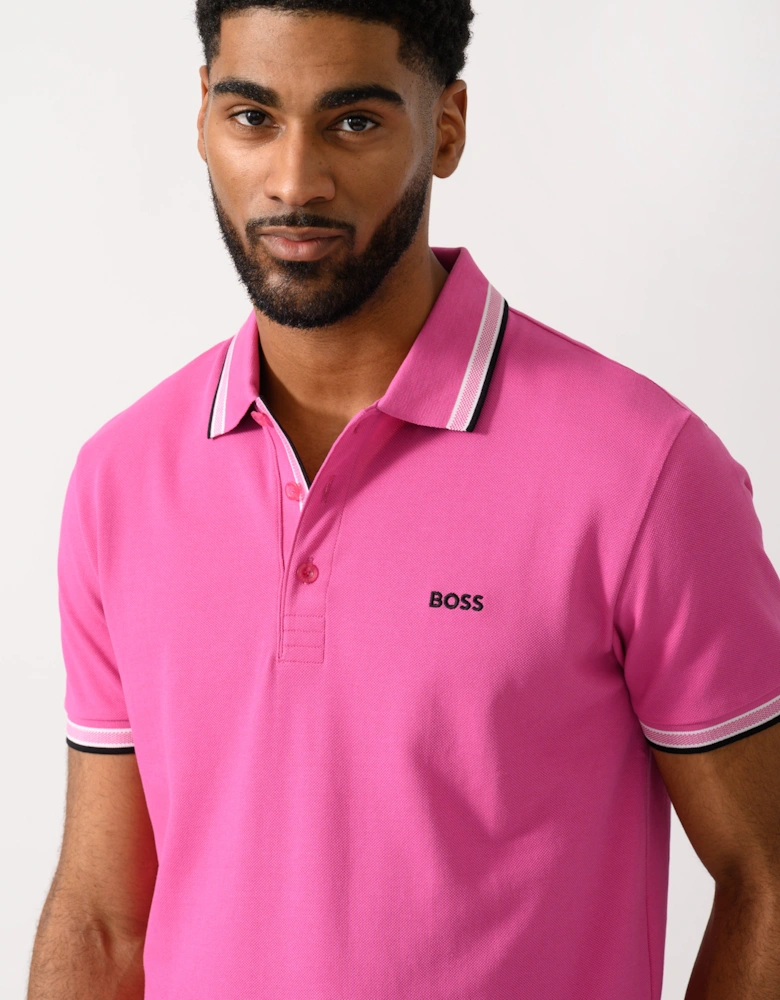 BOSS Green Paddy Mens Cotton-Piqué Polo Shirt with Contrast Logo - Bright Pink 671