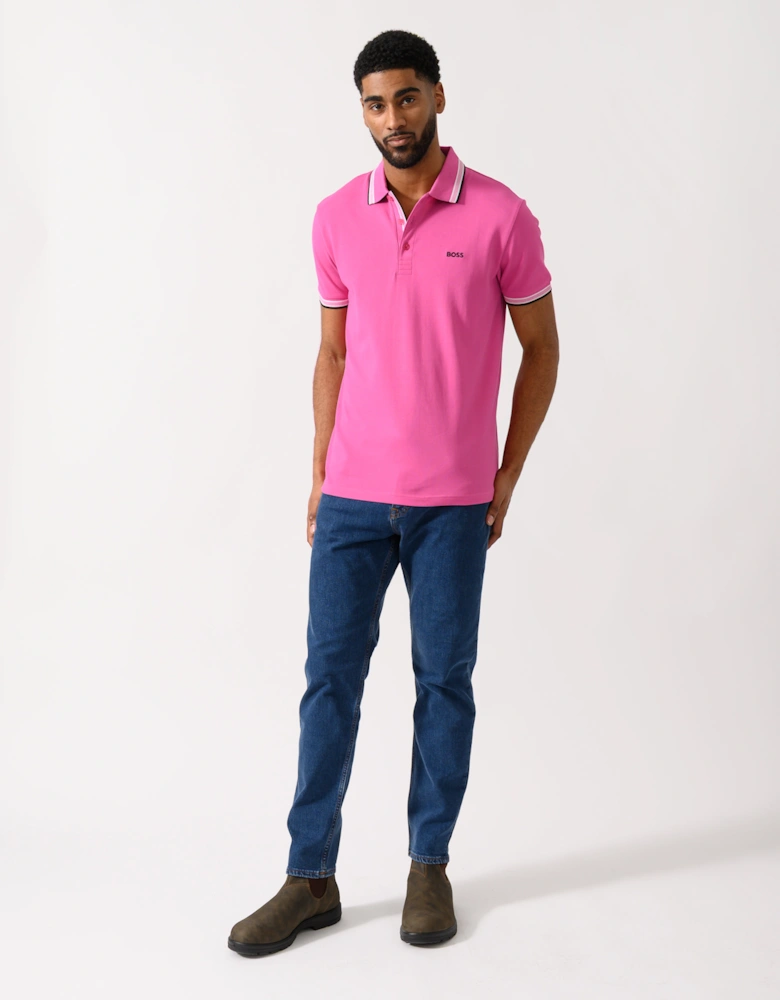 BOSS Green Paddy Mens Cotton-Piqué Polo Shirt with Contrast Logo - Bright Pink 671