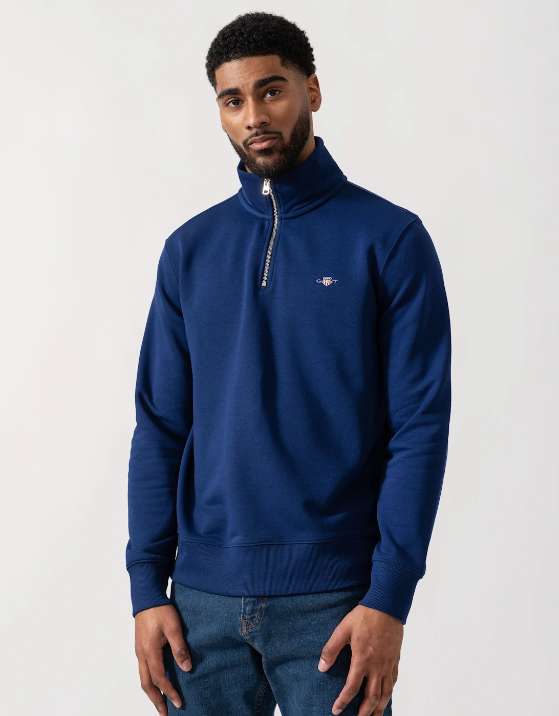 Gant Men's Navy Regular Fit Shield Logo Half Zip Sweatshirt - 432 Rich  40 L