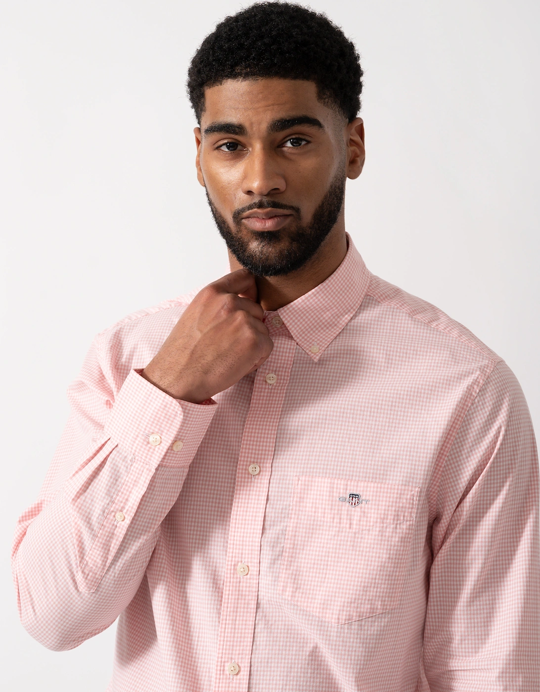 Mens Regular Fit Classic Poplin Gingham Shirt - 666 Washed Pink