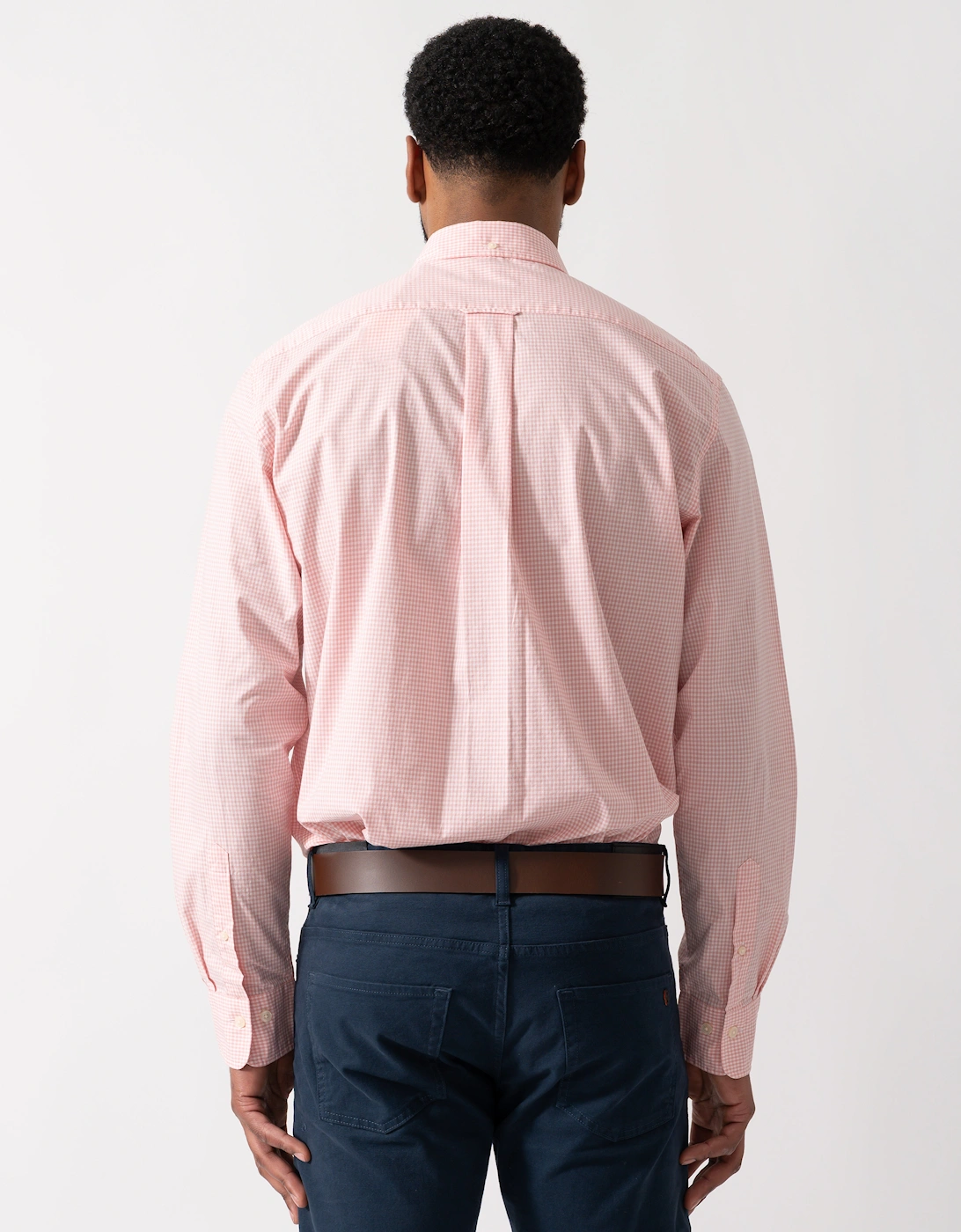 Mens Regular Fit Classic Poplin Gingham Shirt - 666 Washed Pink