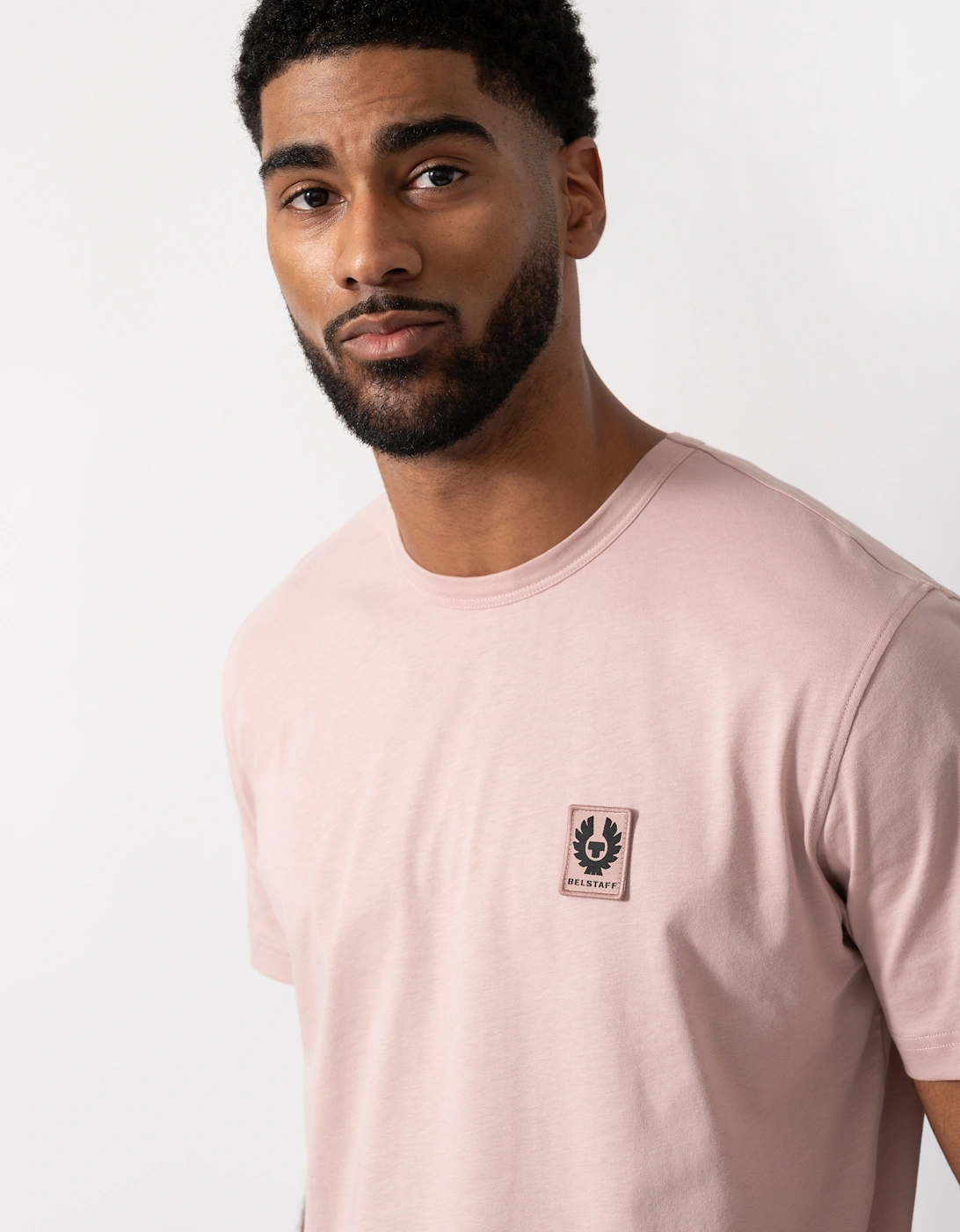 Short Sleeved Mens Logo Patch T-Shirt  - Dusk Pink