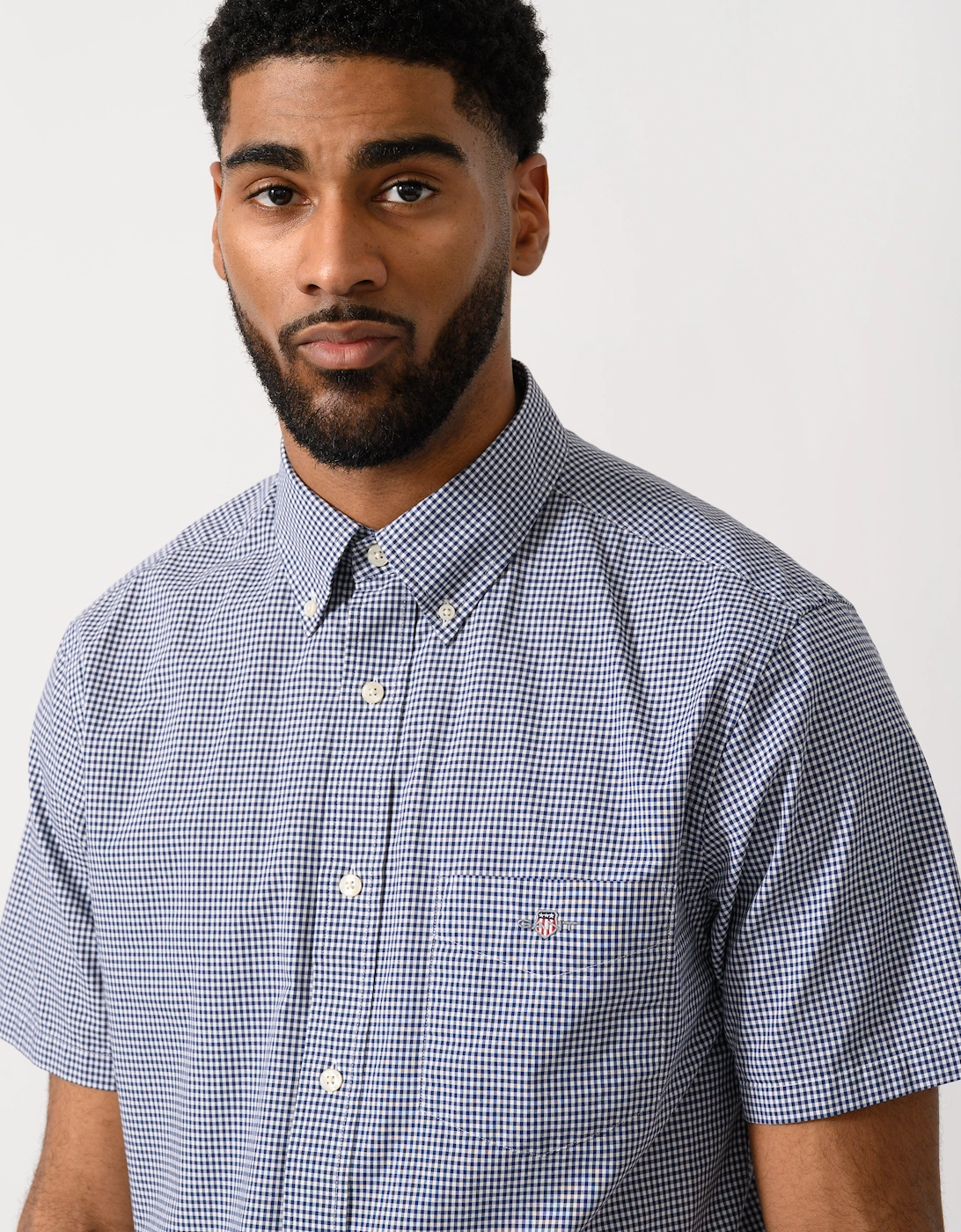 Mens Regular Fit Classic Poplin Gingham Short Sleeve Shirt - 423 Persian Blue