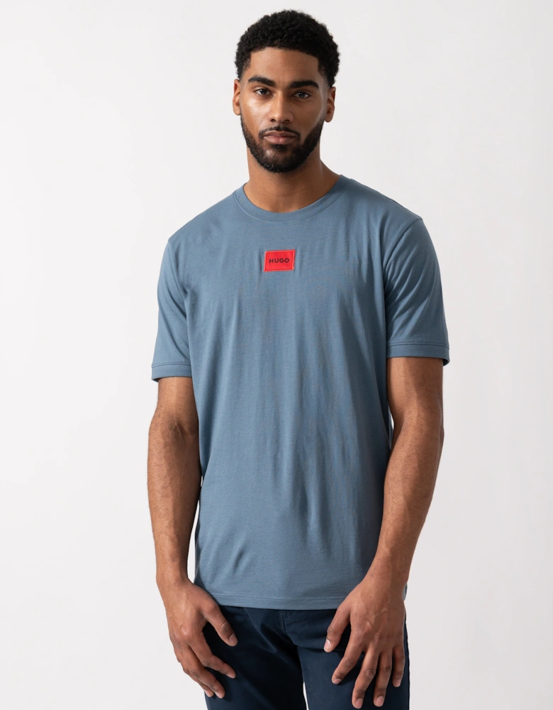 HUGO Mens Diragolino212 Label Logo T-Shirt - Open Blue 496