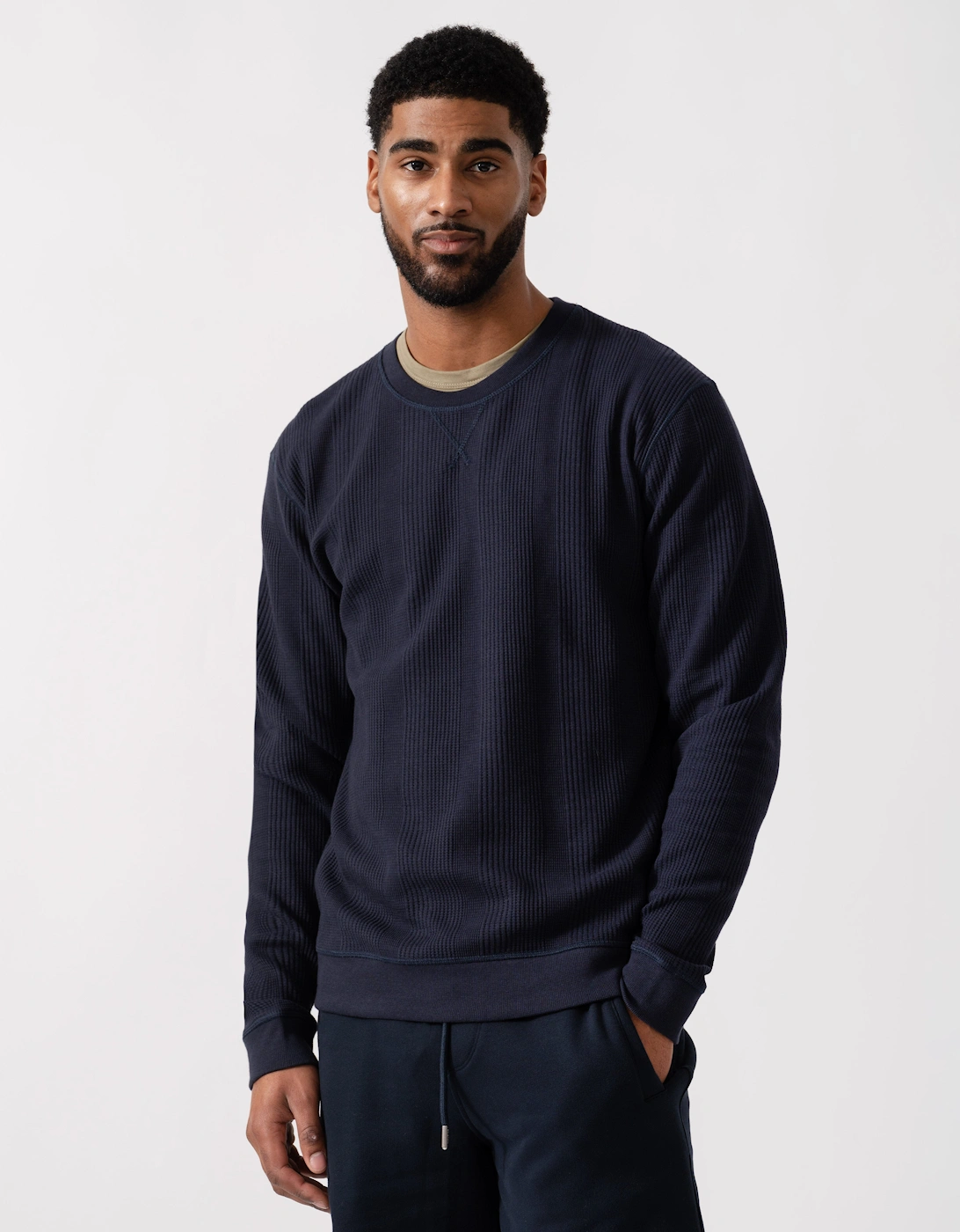 Hugo Boss Men's Navy Boss Orange Structure Loungewear Sweatshirt - Dark Blue 403 - Size: 42