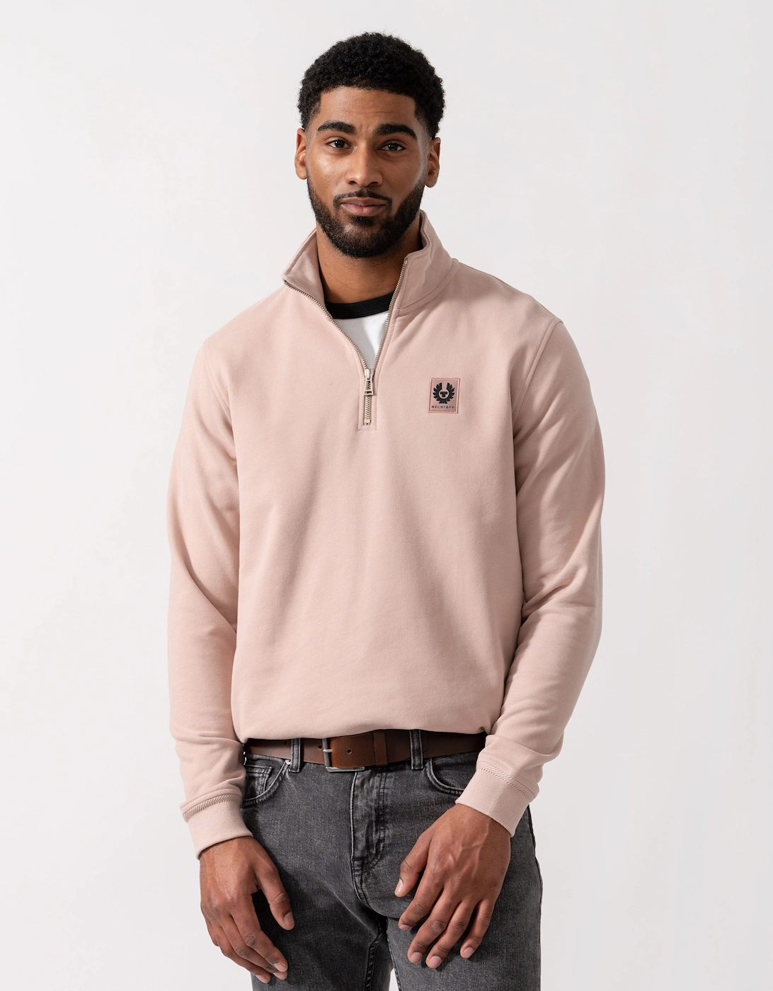 Belstaff Men's Tan Quarter Zip Sweatshirt - Dusk Pink - Size: 40