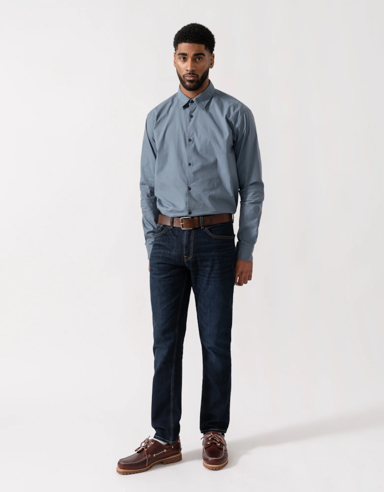 HUGO Ermo Slim-Fit Shirt in Stretch-Cotton Canvas - Open Blue 496