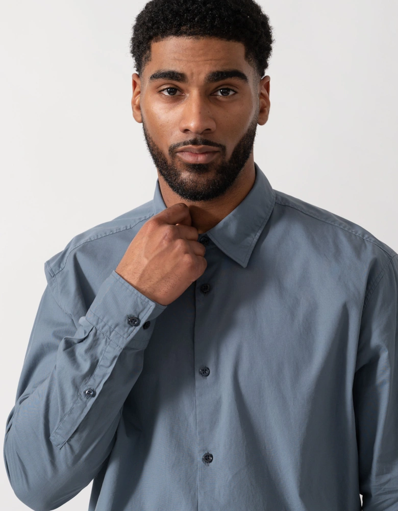 HUGO Ermo Slim-Fit Shirt in Stretch-Cotton Canvas - Open Blue 496