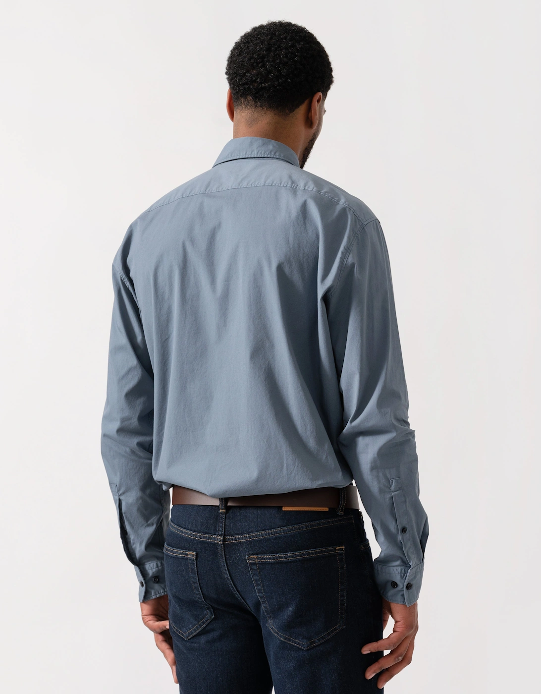 HUGO Ermo Slim-Fit Shirt in Stretch-Cotton Canvas - Open Blue 496