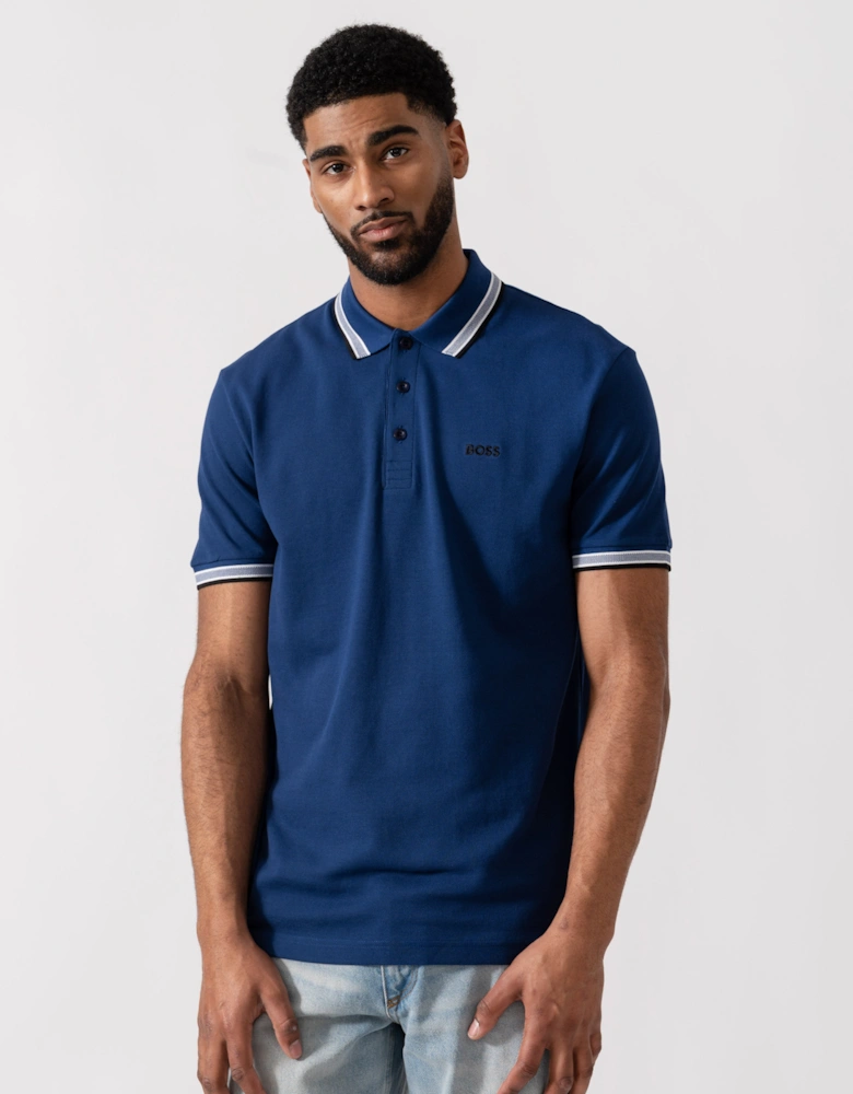 BOSS Green Mens Paddy Cotton-Piqué Polo Shirt with Contrast Logo - Navy 419