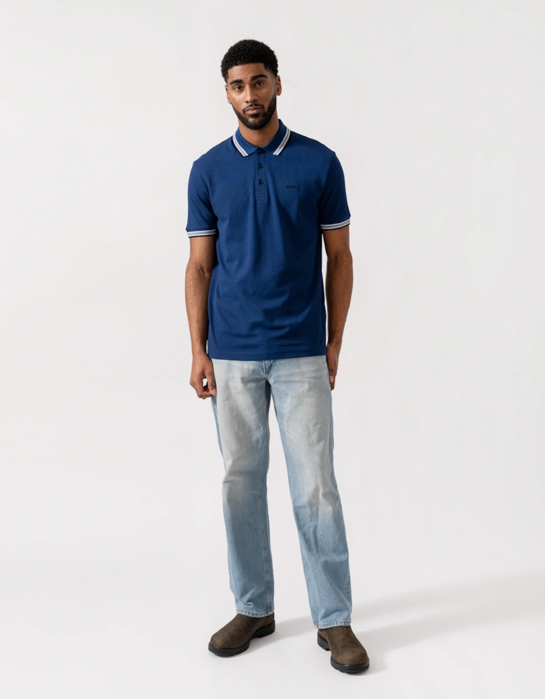 BOSS Green Mens Paddy Cotton-Piqué Polo Shirt with Contrast Logo - Navy 419