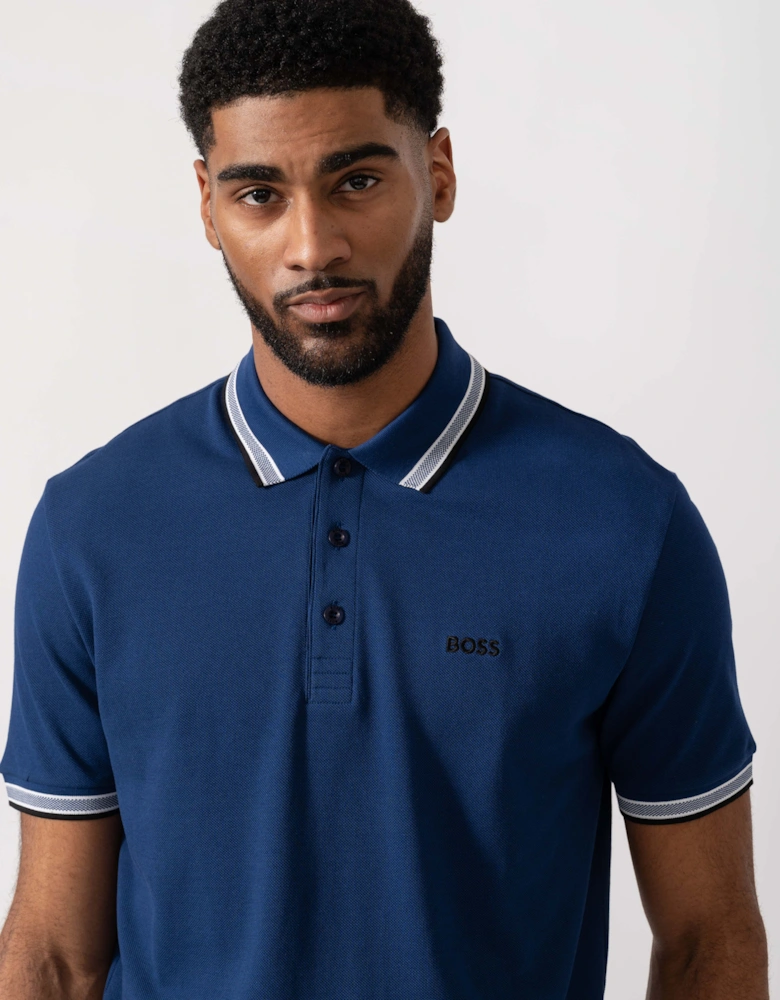 BOSS Green Mens Paddy Cotton-Piqué Polo Shirt with Contrast Logo - Navy 419