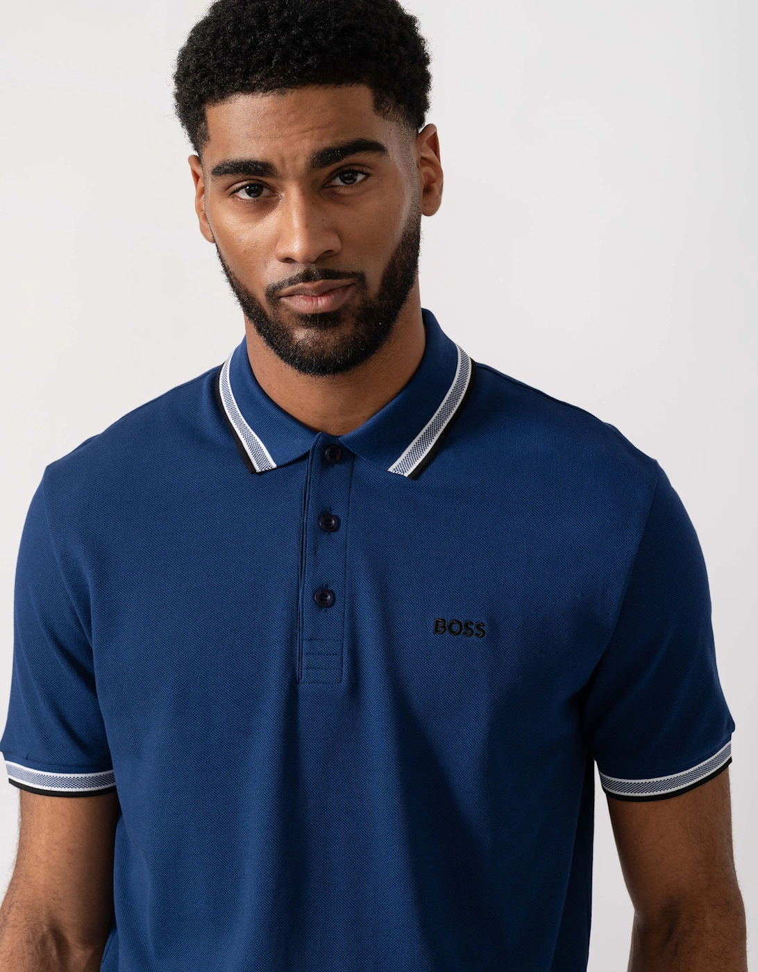 BOSS Green Mens Paddy Cotton-Piqué Polo Shirt with Contrast Logo - Navy 419