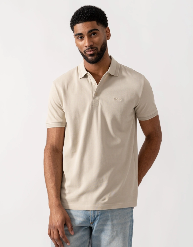 BOSS Green Mens Paddy Cotton-Piqué Polo Shirt with Contrast Logo - Light Beige 275