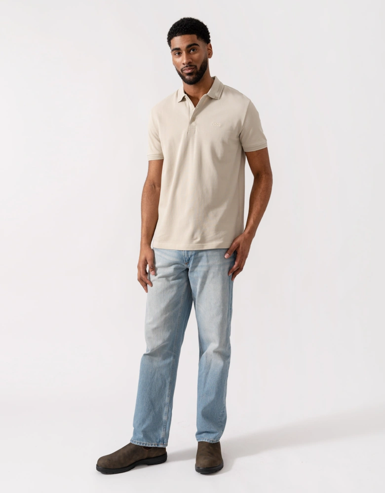 BOSS Green Mens Paddy Cotton-Piqué Polo Shirt with Contrast Logo - Light Beige 275