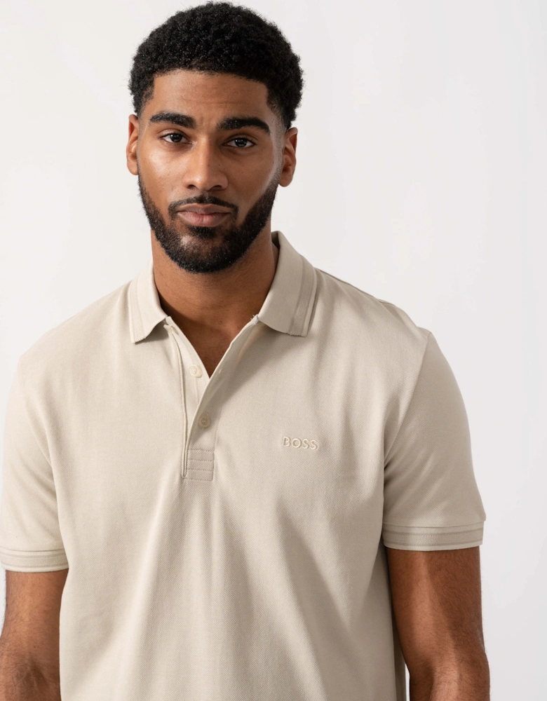 BOSS Green Mens Paddy Cotton-Piqué Polo Shirt with Contrast Logo - Light Beige 275
