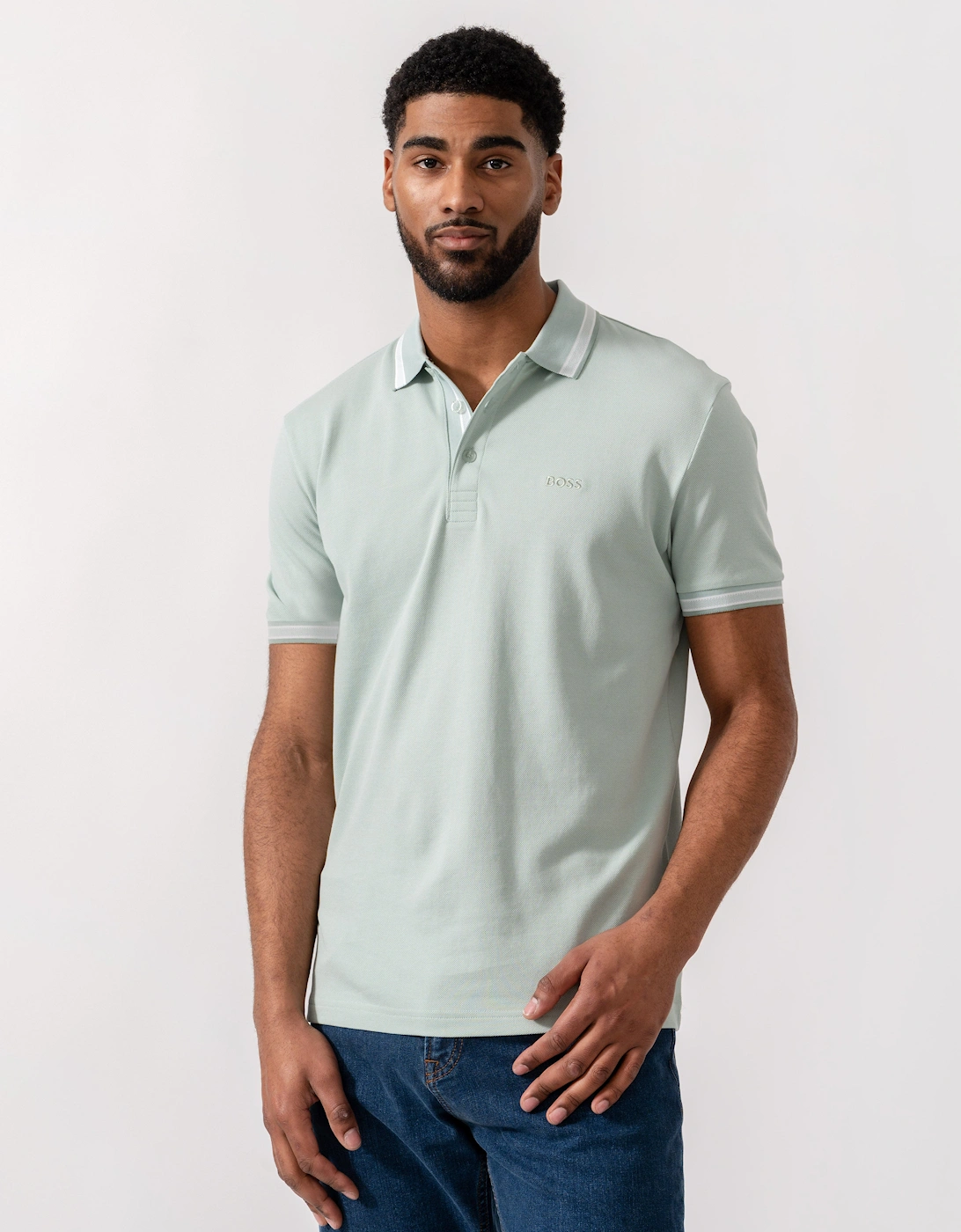 BOSS Green Mens Paddy Cotton-Piqué Polo Shirt with Contrast Logo - Turquoise/Aqua 448, 5 of 4