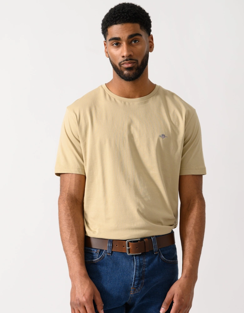Mens Regular Fit Short Sleeve Shield Logo T-Shirt - 200 Oat Beige