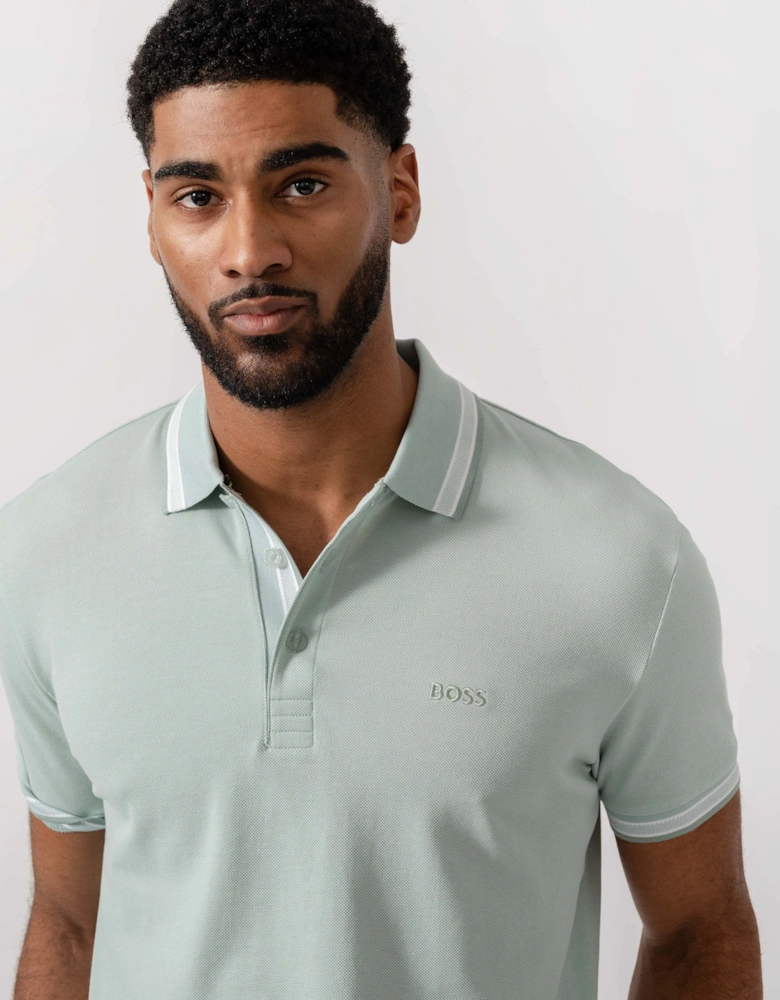 BOSS Green Mens Paddy Cotton-Piqué Polo Shirt with Contrast Logo - Turquoise/Aqua 448