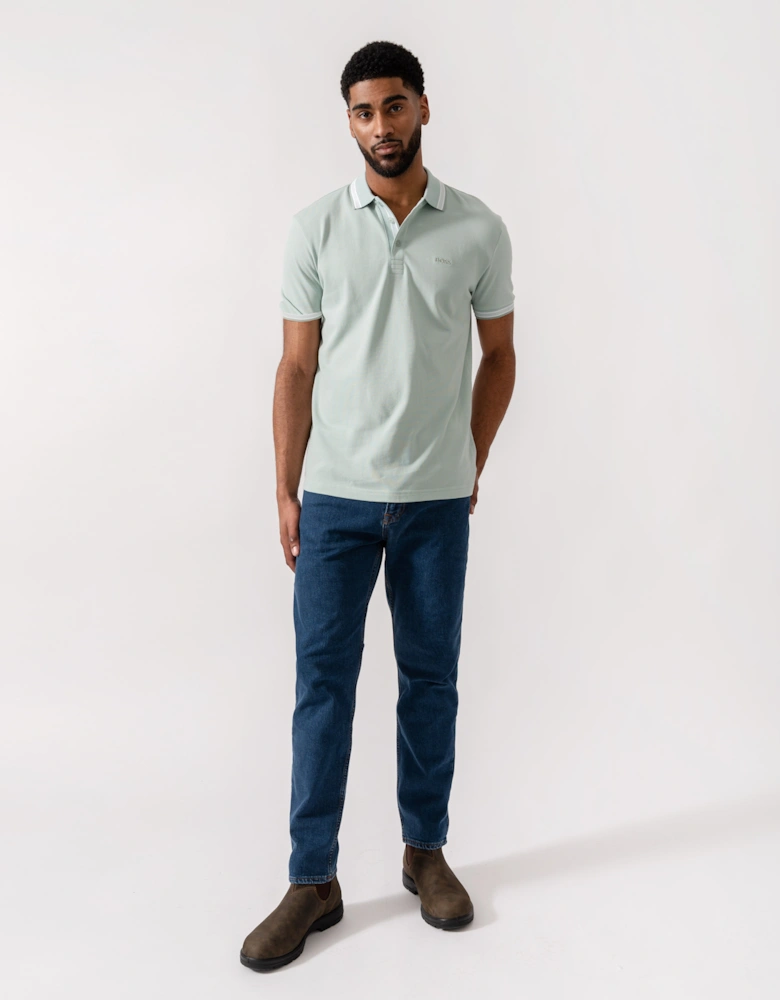 BOSS Green Mens Paddy Cotton-Piqué Polo Shirt with Contrast Logo - Turquoise/Aqua 448