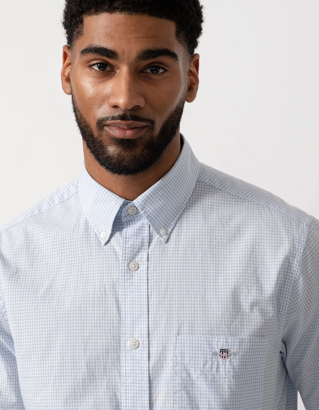 Gant Men's White Regular Fit Classic Poplin Gingham Short Sleeve Shirt - 455 Light Blue - : 44/Regular Xxl