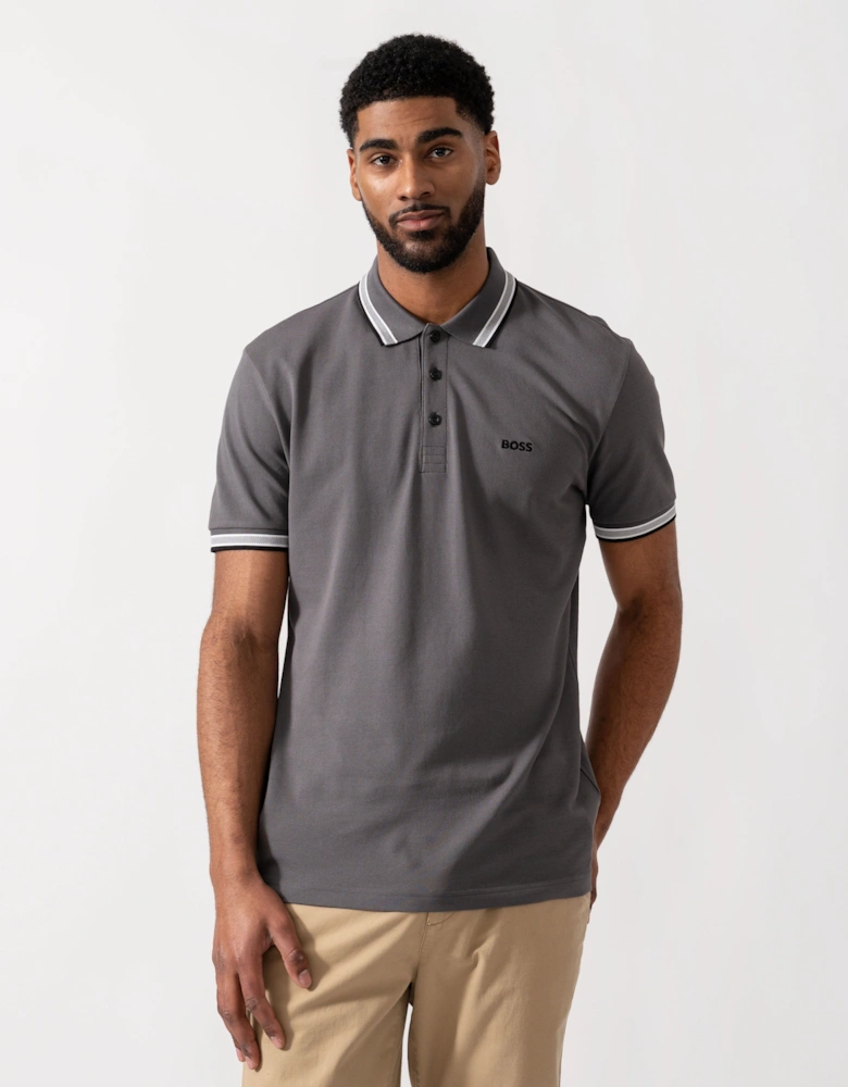 BOSS Green Mens Paddy Cotton-Piqué Polo Shirt with Contrast Logo - Open Grey 071