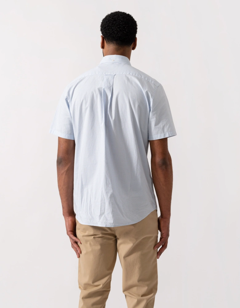 Mens Regular Fit Classic Poplin Gingham Short Sleeve Shirt - 455 Light Blue