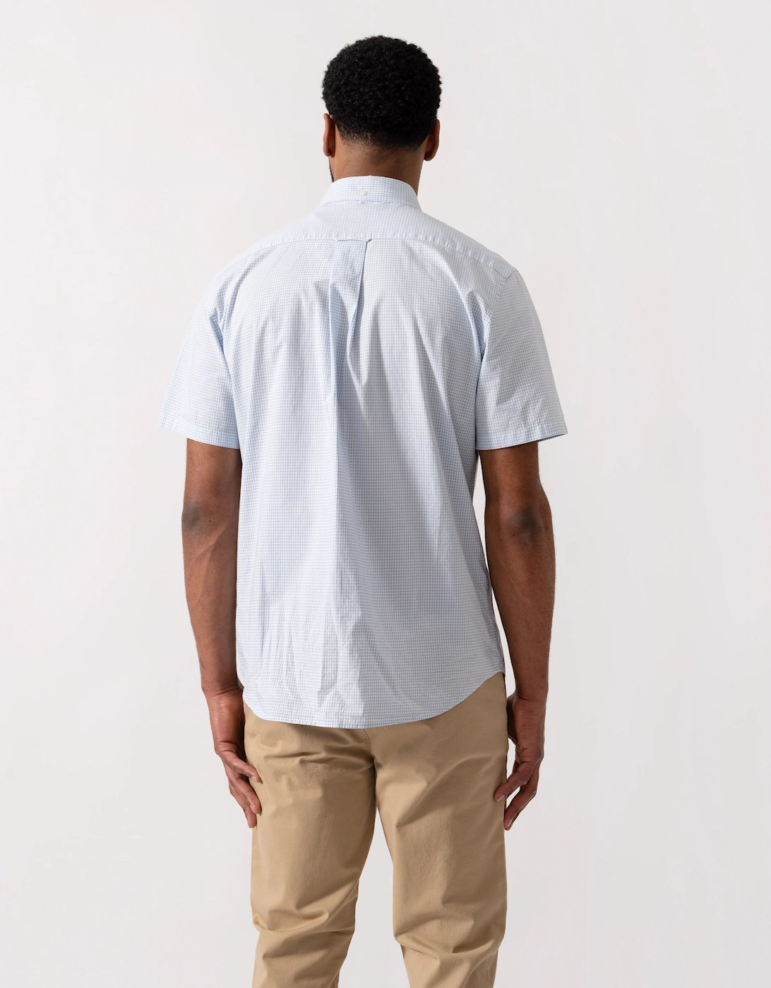 Mens Regular Fit Classic Poplin Gingham Short Sleeve Shirt - 455 Light Blue