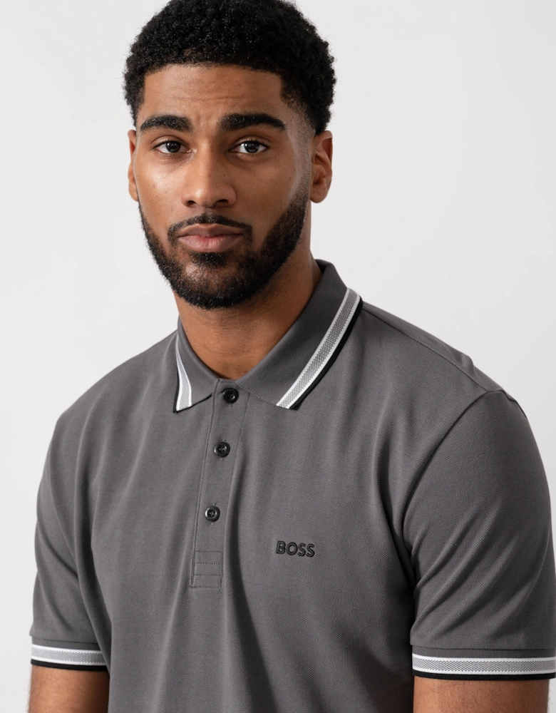 BOSS Green Mens Paddy Cotton-Piqué Polo Shirt with Contrast Logo - Open Grey 071