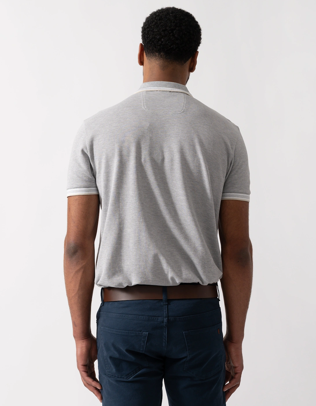 BOSS Green Paddy Mens Cotton-Piqué Polo Shirt with Contrast Logo - Silver 043