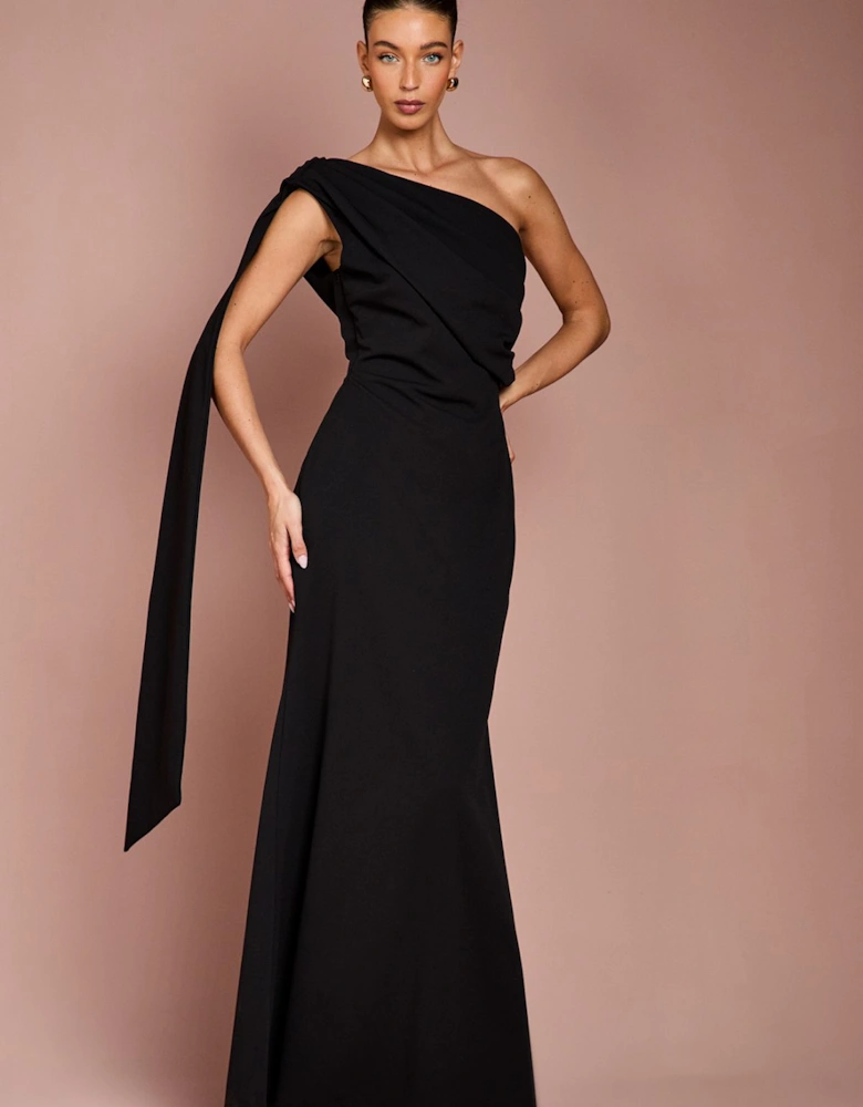 One Shoulder Stretch Crepe Maxi Dress