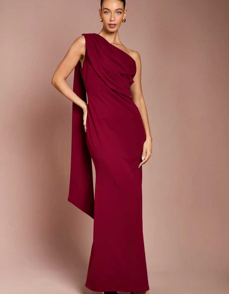 One Shoulder Stretch Crepe Maxi Dress