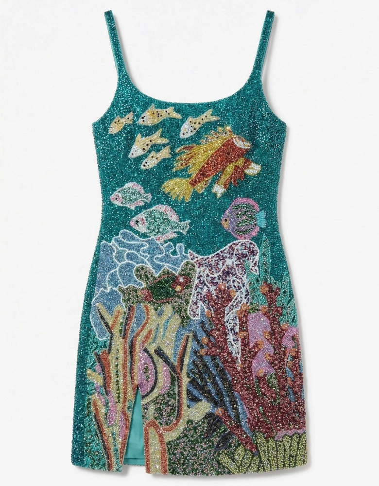 Coastal Blue Coral Mini Dress