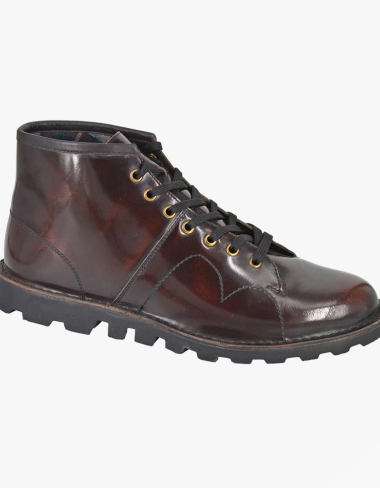 Grafters Mens Leather Monkey Boots Brush-Off Bordeaux