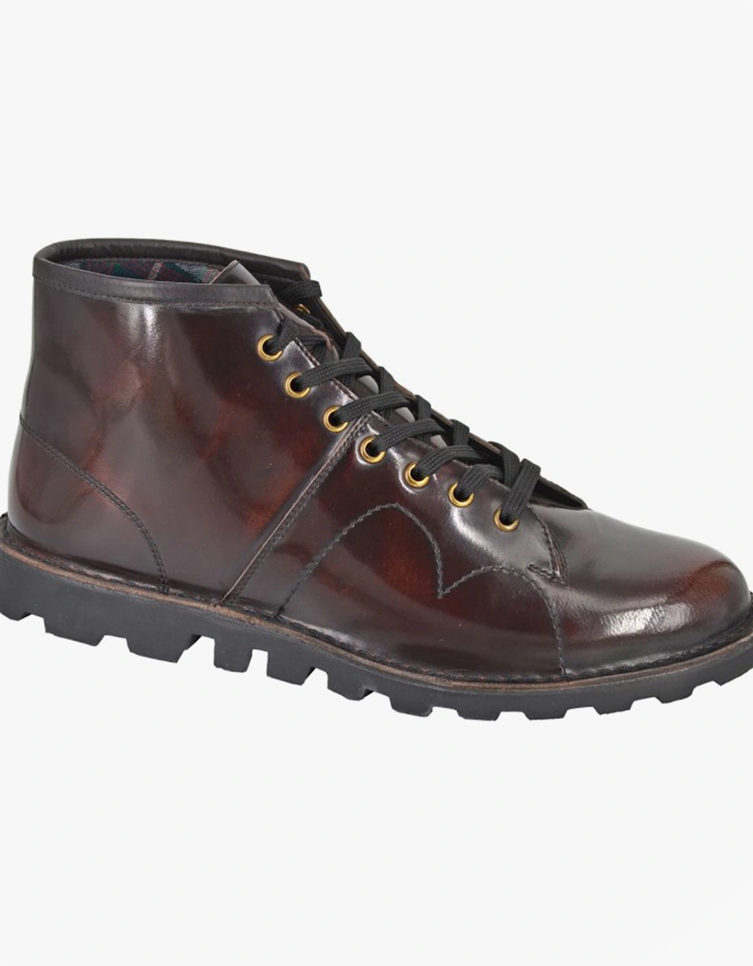 Grafters Mens Leather Monkey Boots Brush-Off Bordeaux