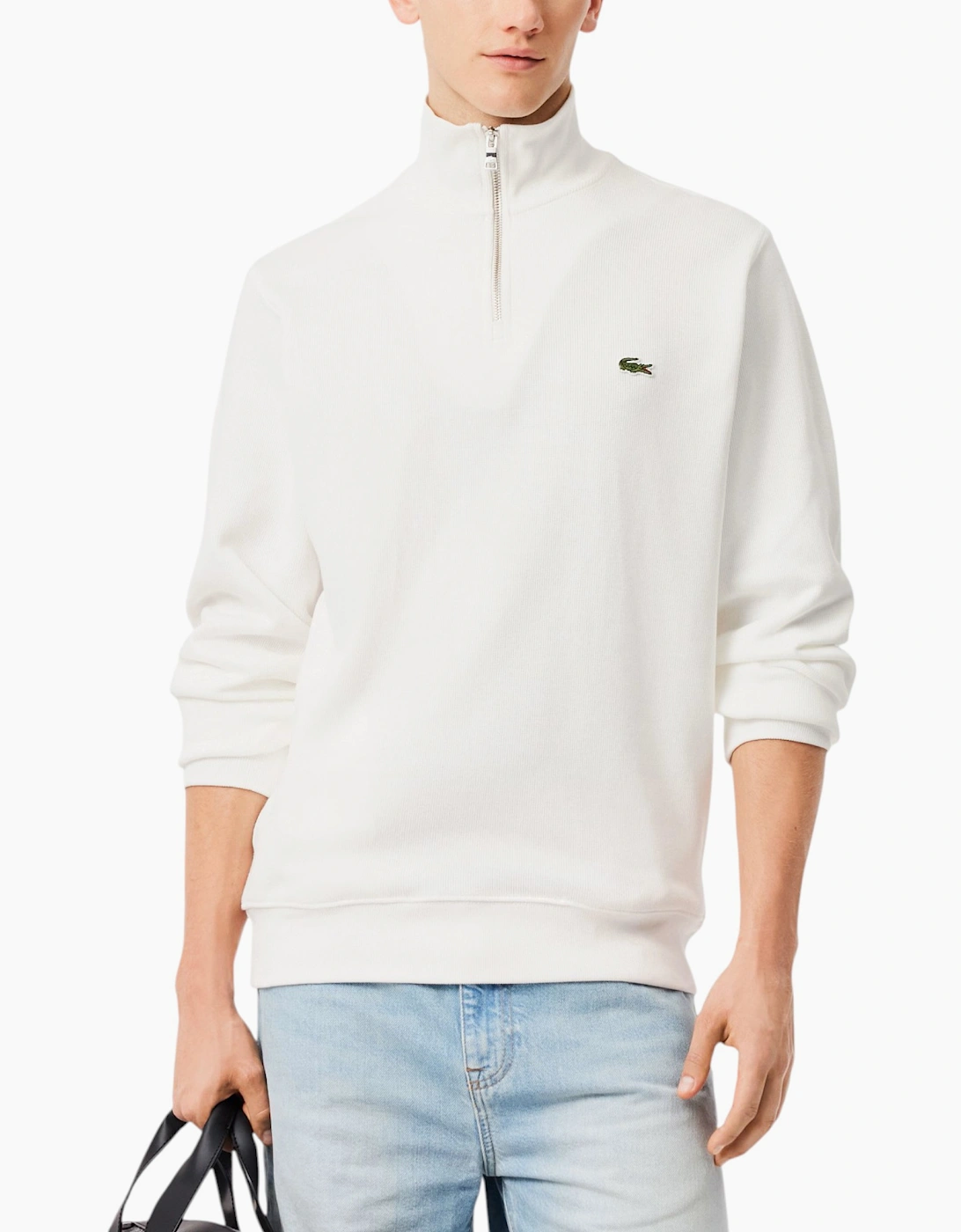 Lacoste Men's White Sweatshirt High Neck Interlock Sweatshirt Cotton Sportswear Jumper  2XL
