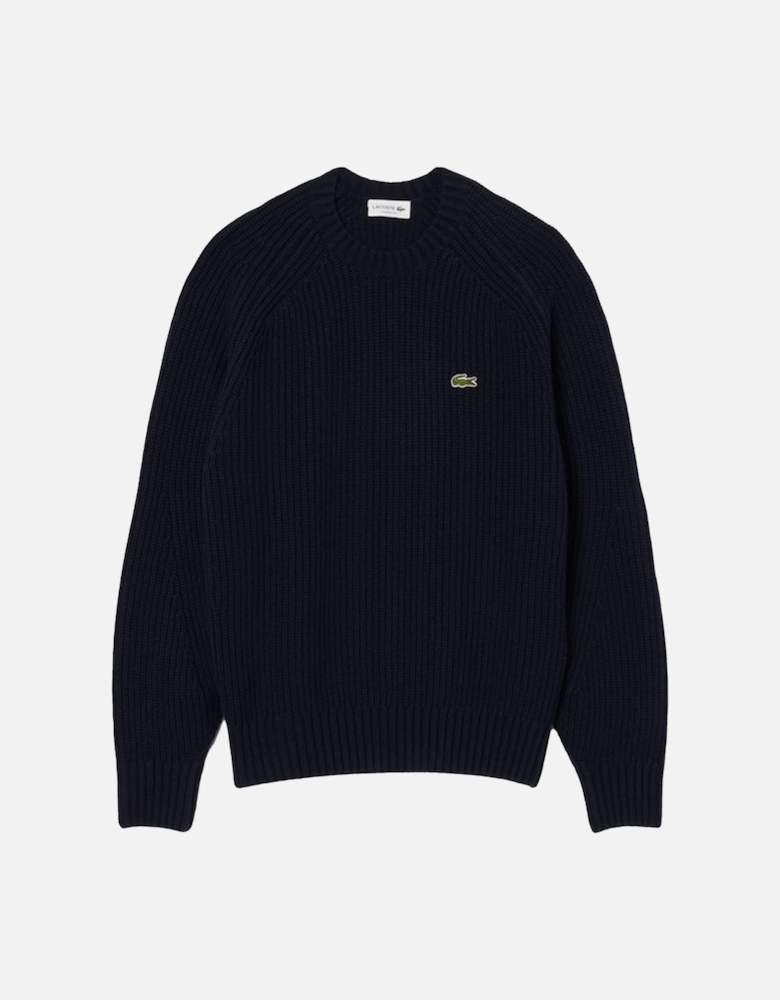 Thick Wool Crew Neck Sweater Jumper Dark Navy