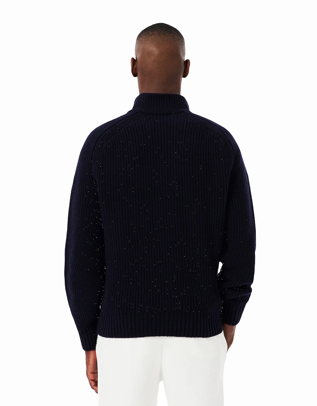 Zipped High Neck Wool Sweater Dark Navy