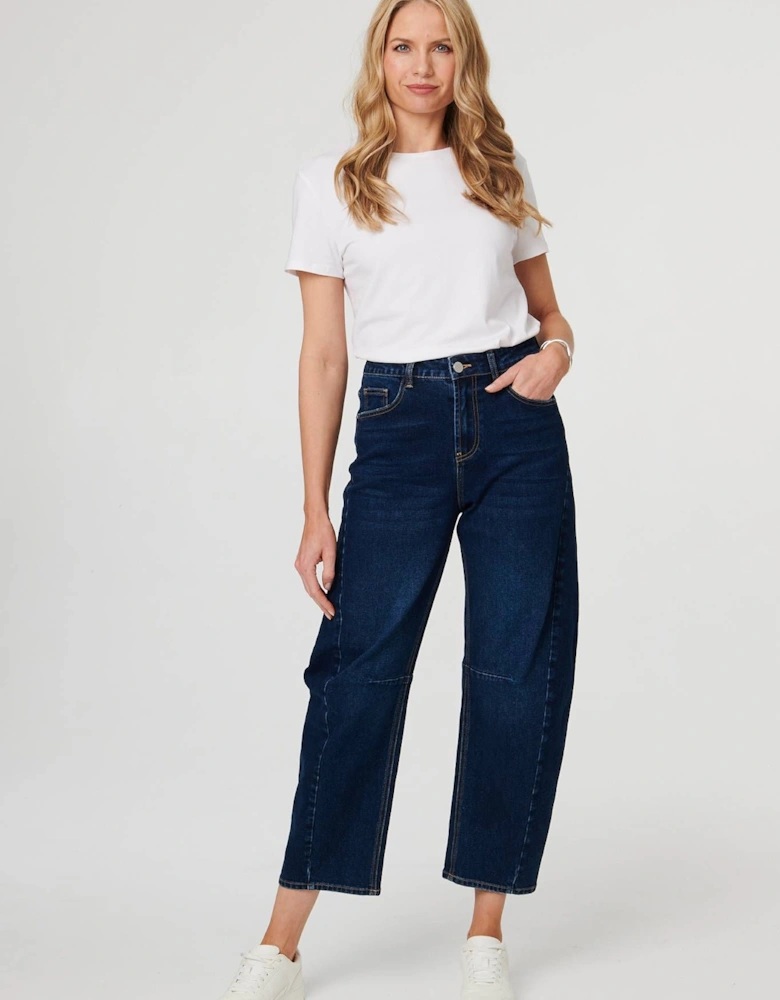 High Waist Cropped Barrel Leg Jeans